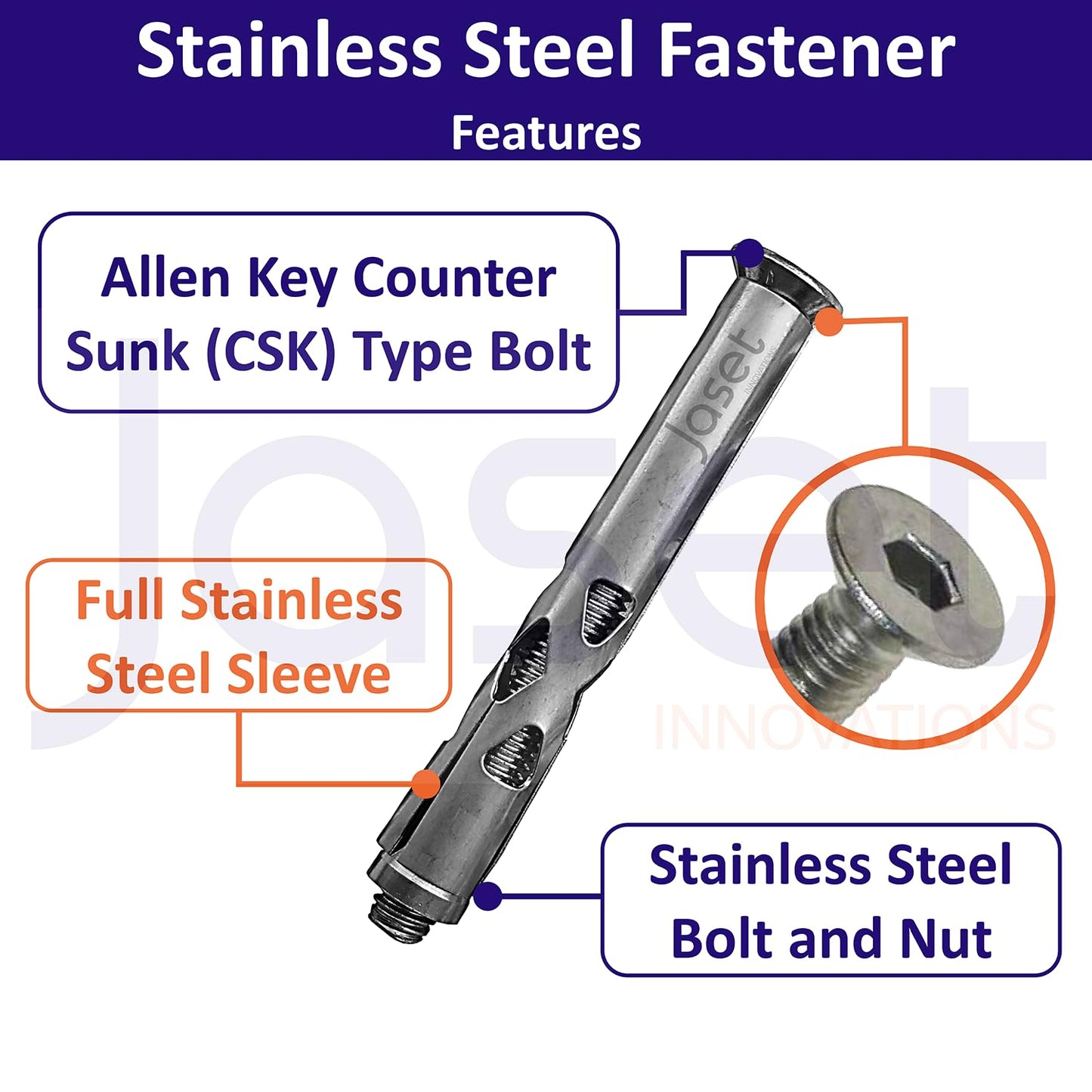 Anchor Fasteners-Expansion Type - 8mm Allen CSK (Counter Sunk) Head Bolt, 90mm Length (8mm x 90mm) - 8 Pieces Pack