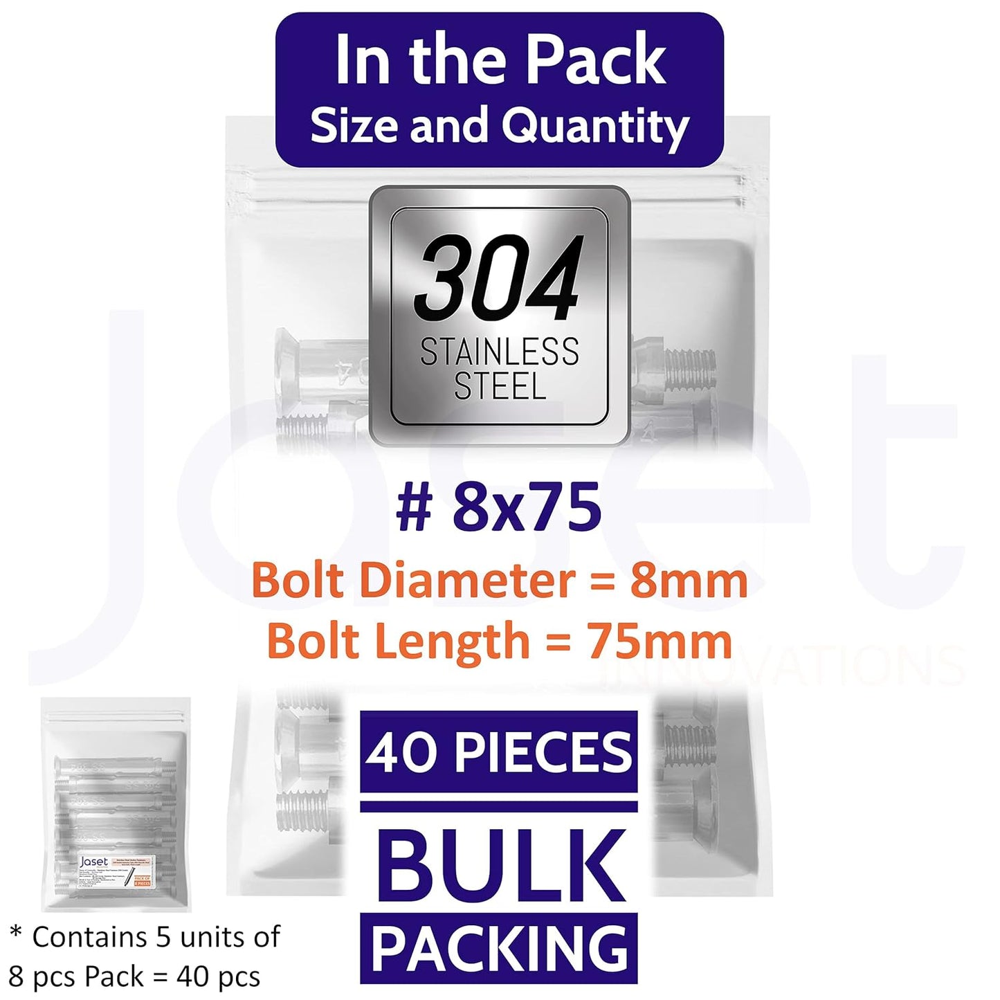 Fastener 8*75 Allen (304 Grade) - 40Pcs