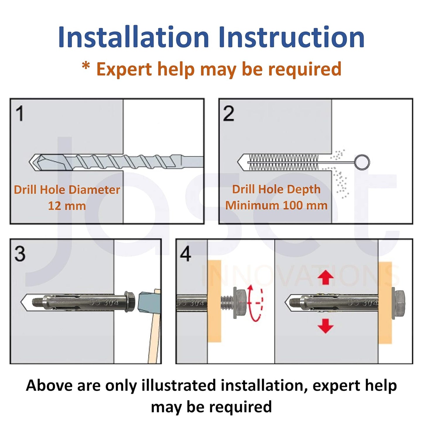 304 Grade Stainless Steel Fastener – Hex Head – 8mm Bolt, 100 mm Length – Pack of 5 pieces