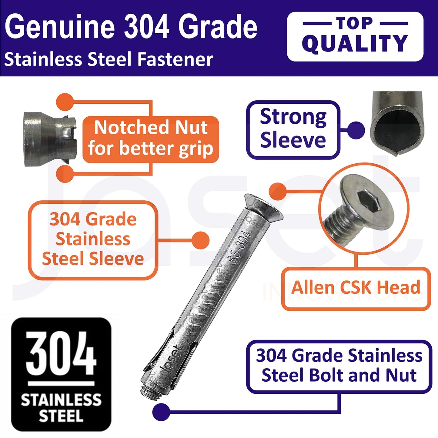 Stainless Steel Anchor Fasteners - 304 Grade Allen CSK (Counter Sunk ...