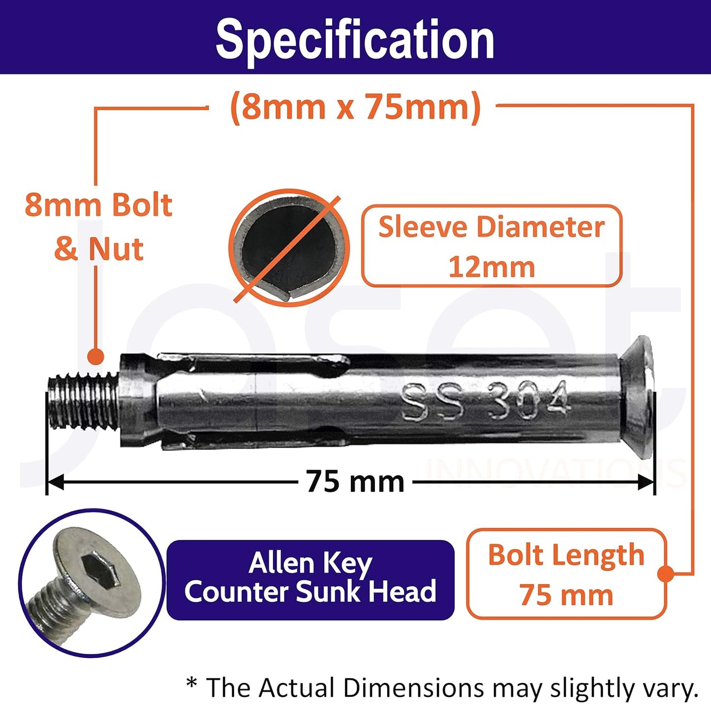 Fastener 8*75 Allen (304 Grade) - 40Pcs