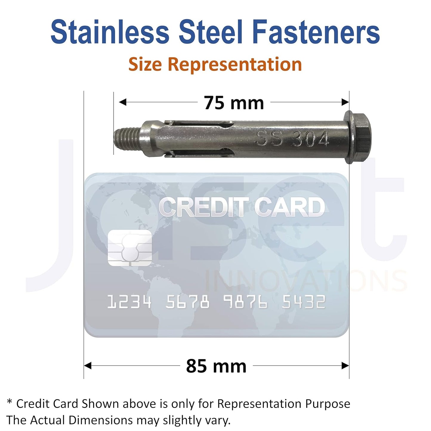 Stainless Steel Anchor Fastener – 304 Grade Rust Proof – Expansion Type – 8mm Bolt, 75mm Length – Pack of 5 pieces