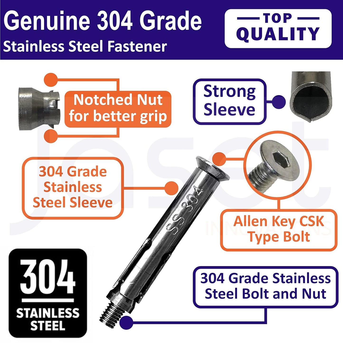 Fastener 8*75 Allen (304 Grade) - 40Pcs