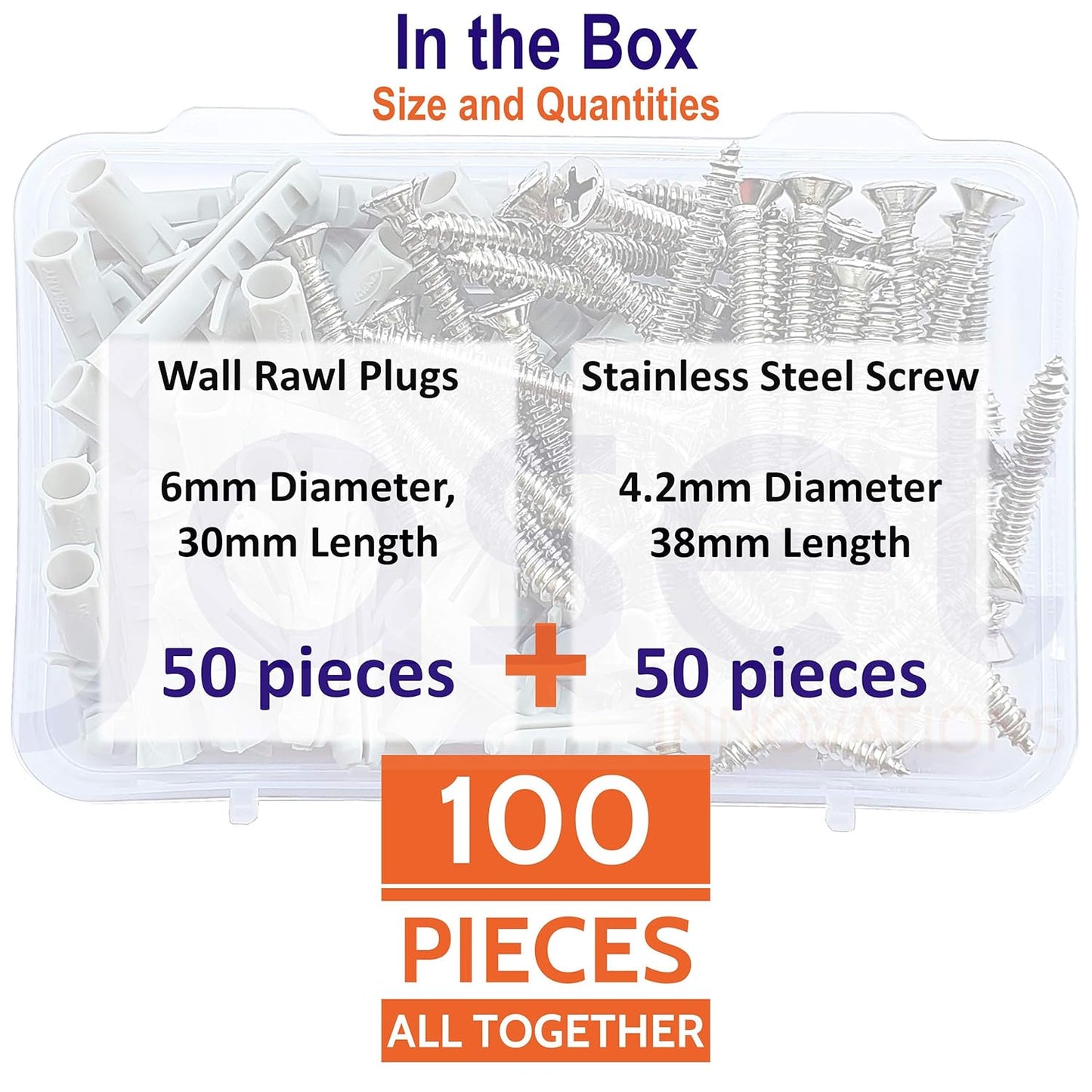 Nylon Wall Plugs/Gitti and CSK Screws (202 Grade)- 100pcs