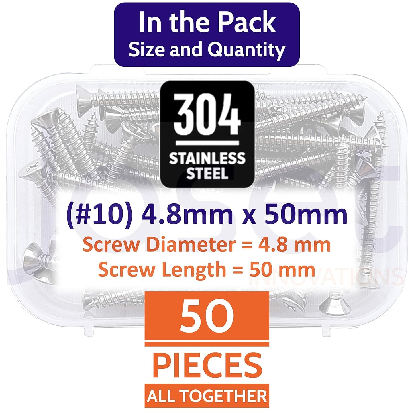 Sahmbi Innovations Stainless Steel Screw - 304 Grade Rust Proof - Counter Sunk Phillips Head (4.8 x 50mm) - 50 pieces