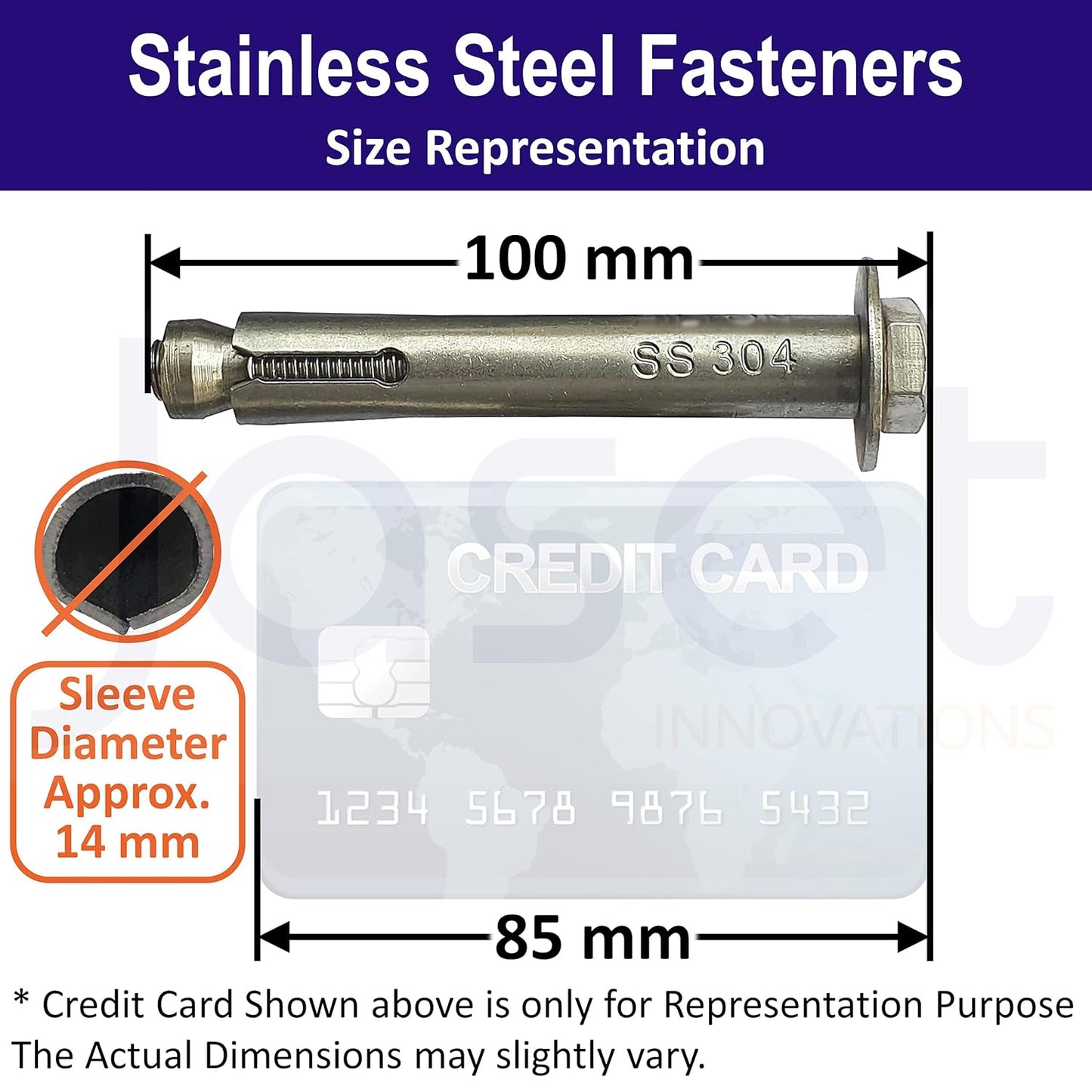 Sahmbi Innovations Stainless Steel Anchor Fasteners - 304 Grade Rust Proof - Expansion Type - Hex Head Bolt - 10mm Bolt, 100mm Length (Pack of 1 Piece)