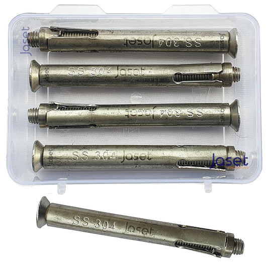 304 Grade Stainless Steel Anchor Fastener – Expansion Type – 8mm Bolt, 100mm Length (8x100) – Allen Key Counter Sunk Head – Pack of 4 pcs