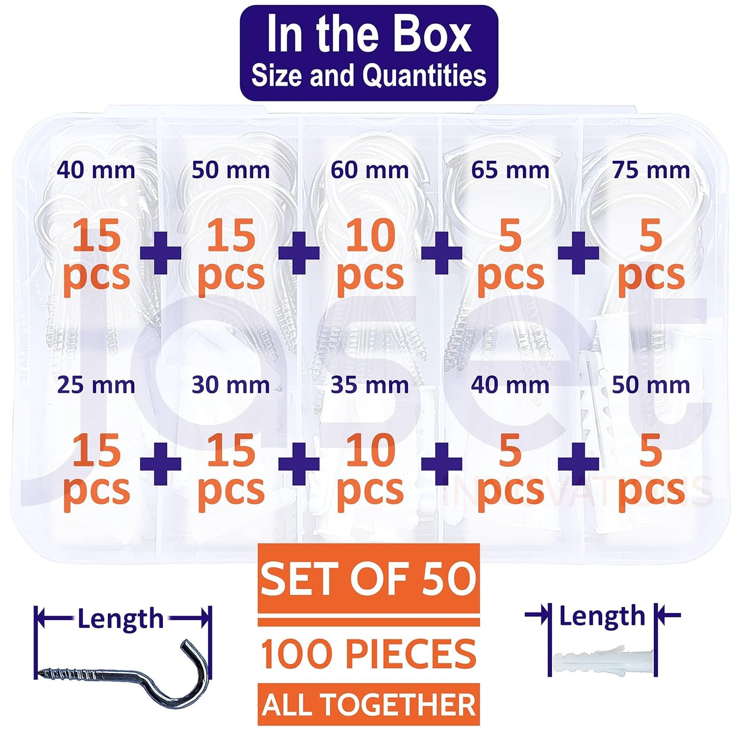 Screw-in Hooks with Wall Rawl Plugs/Gitti - 100ps