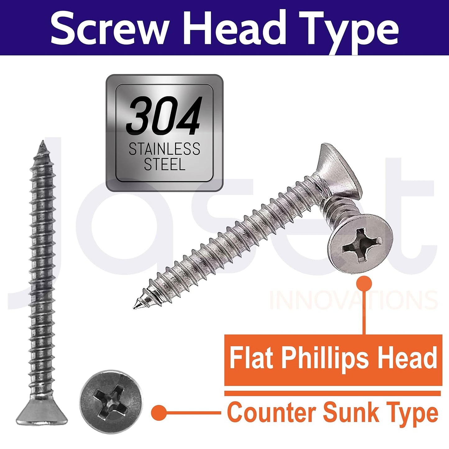 Sahmbi Innovations Stainless Steel Screw - 304 Grade Rust Proof - Counter Sunk Phillips Head (4.8 x 50mm) - 50 pieces