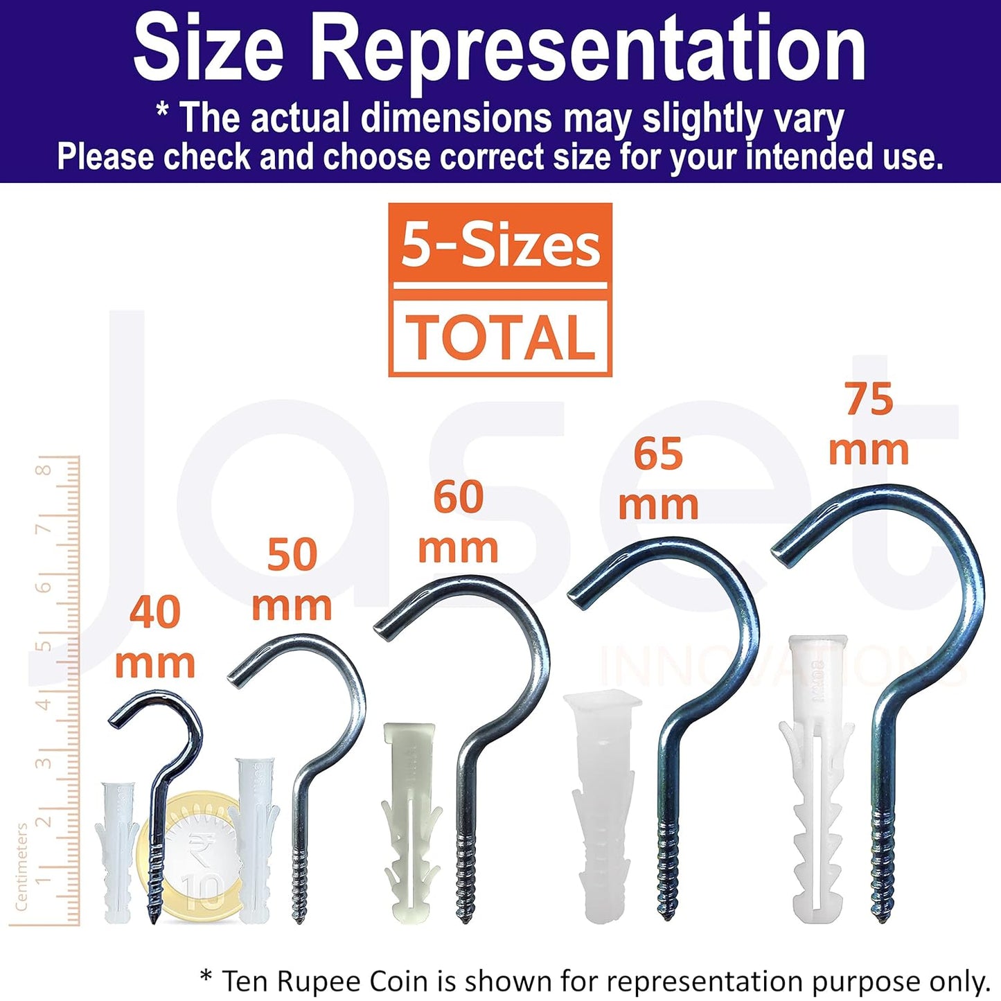 Screw-in Hooks with Wall Rawl Plugs/Gitti - 100ps