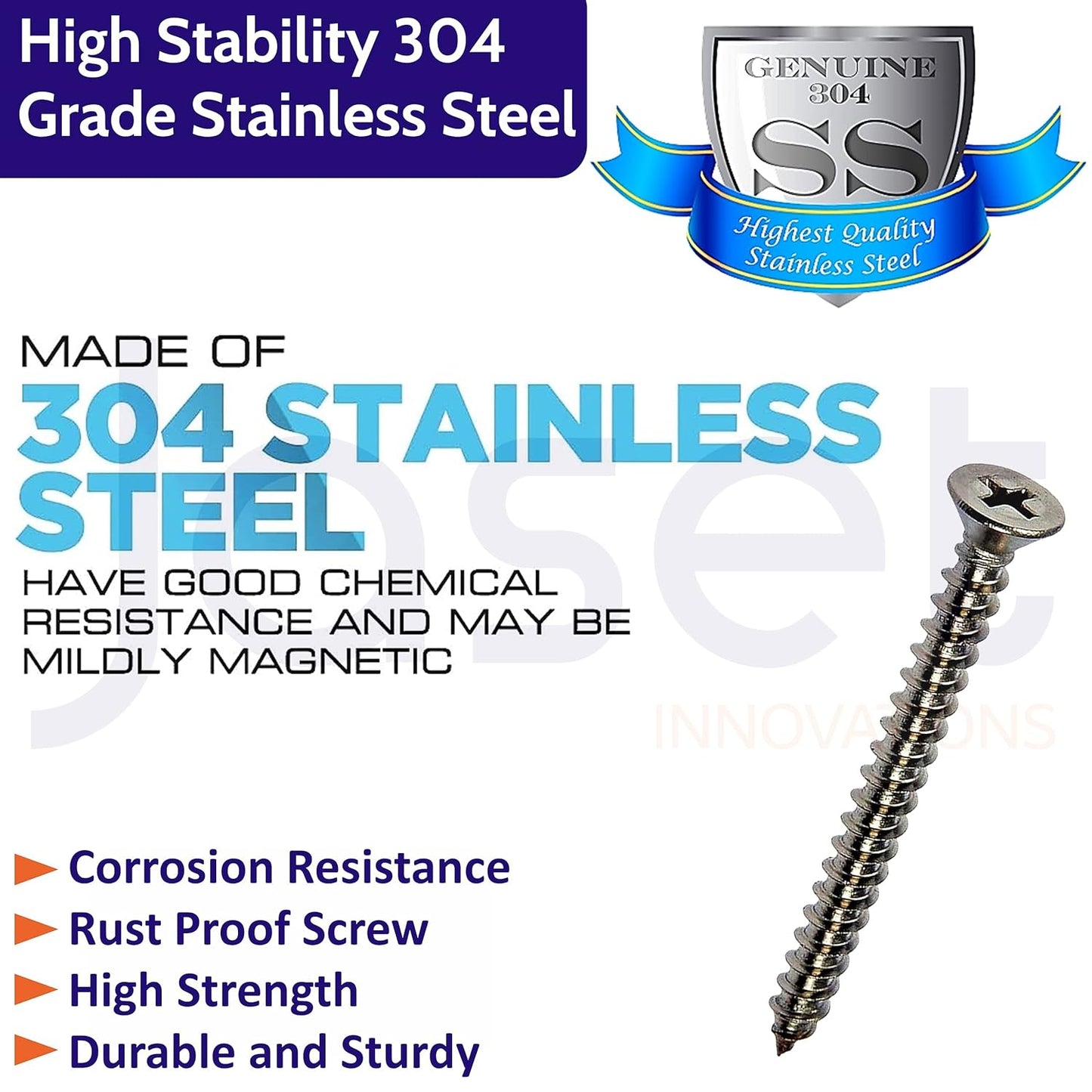 Sahmbi Innovations Stainless Steel Screw - 304 Grade Rust Proof - Counter Sunk Phillips Head (4.8 x 50mm) - 50 pieces