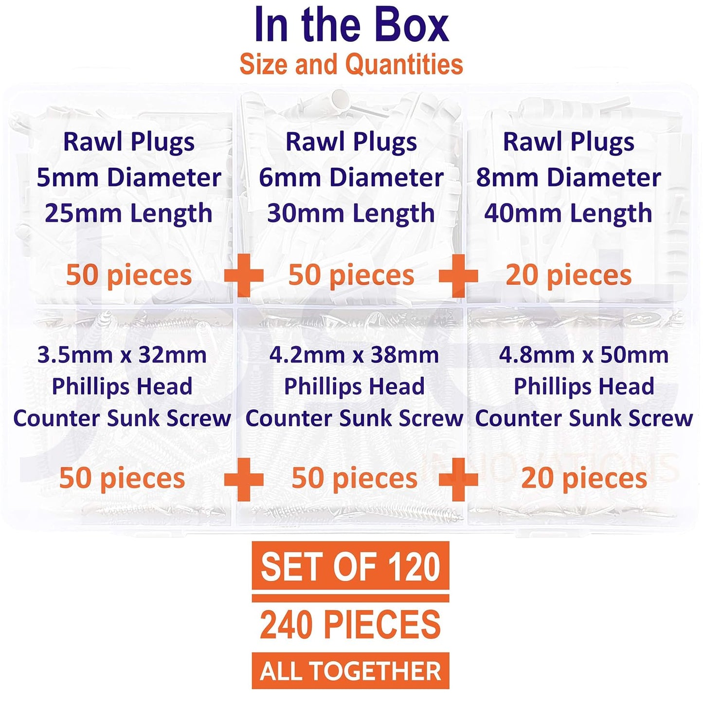 Stainless Steel Screws & Wall Plugs - 240pcs.