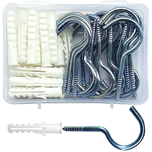Carbon Steel Zinc Plated Screw in Hooks with Wall Rawl Plugs - 75 mm (20+20=40 pieces)